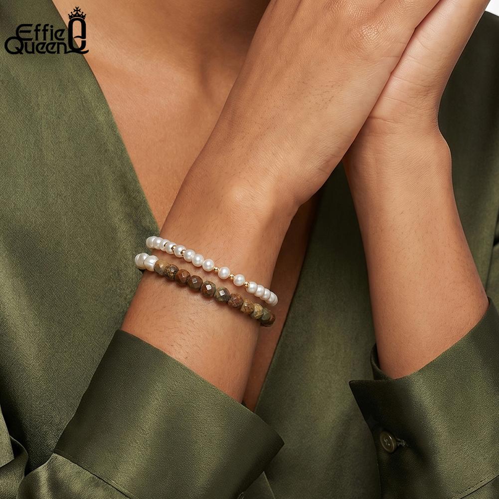 Effie Queen Genuine Natural Stone Freshwater Pearls Turquoise Beaded Bracelet Adjustable 925 Sterling Silver Jewelry Gift MPB27