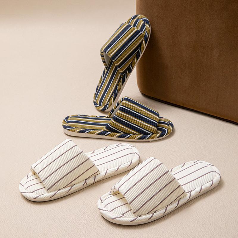 Stripe Platform Women Slippers Home Spring Summer Linen Flexible Shoes Girls Casual Indoor Slides Couple Soft Non-Slip Silent