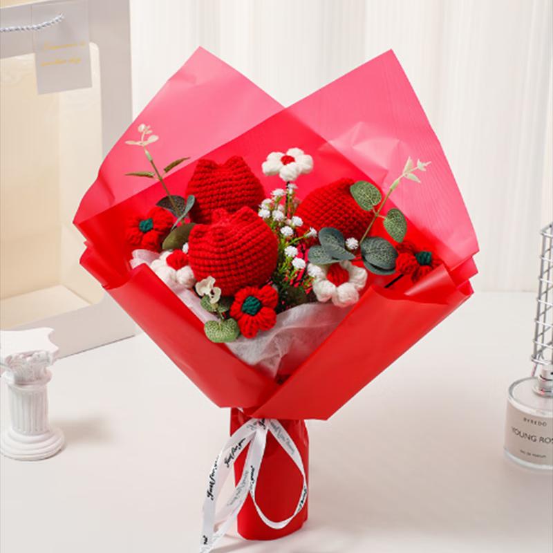 

Jianixiong Handmade Red Tulip Decorative Pillow