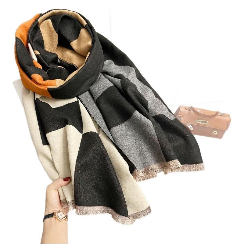 Fashionable Thick Faux Cashmere Plaid Scarf For Winter Warmth