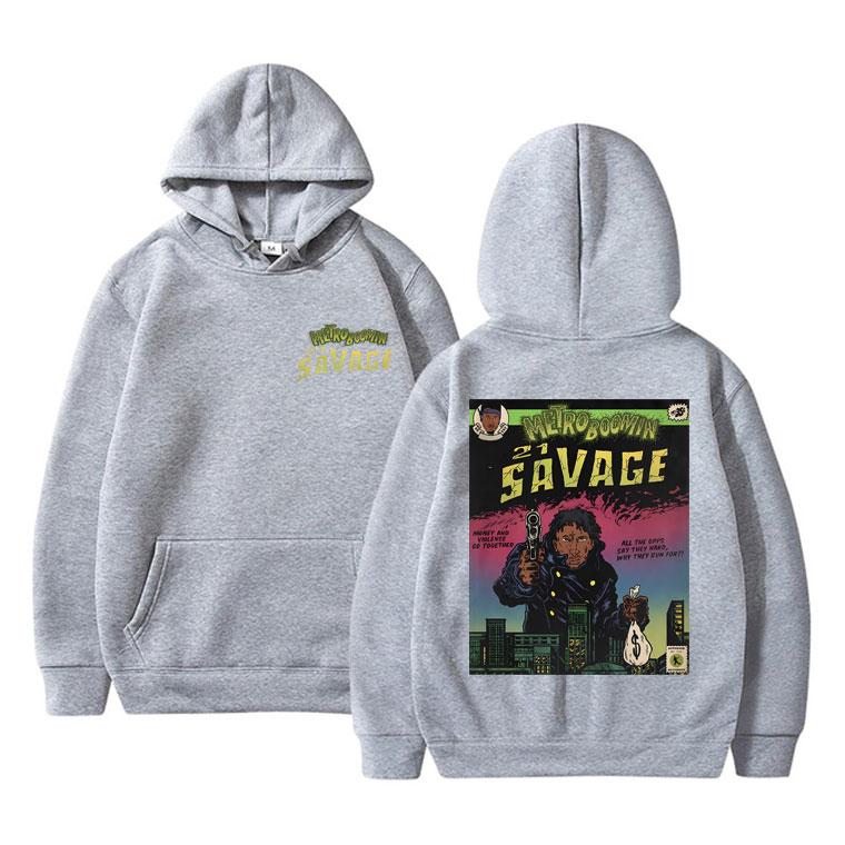 Rapper Metro Boomin 21 Savage Print Hoodie Men's Fashion Clothing Vintage Black Sweatshirt Men Hip Hop Clothes Oversized Hoodies