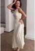 2025 Summer European-American Women's Off-Shoulder Pleated Solid Color Dress