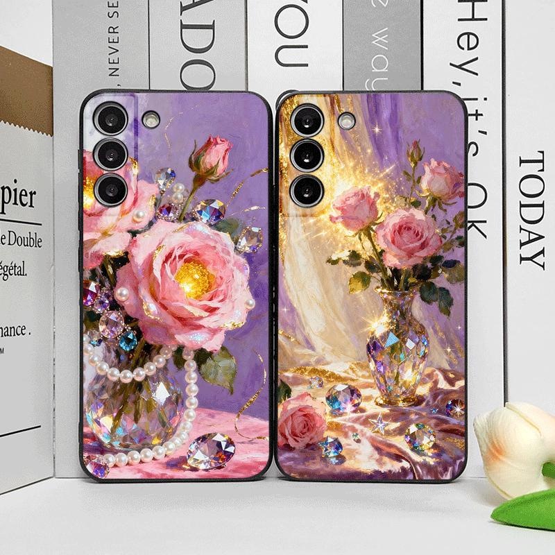 Luxurious Pink Rose Diamond Jewelry Printed Phone Case for Honor Huawei 400 200 Lite 100 PRO 90 Magic 7 6 Lite 5 Pro Soft Cover