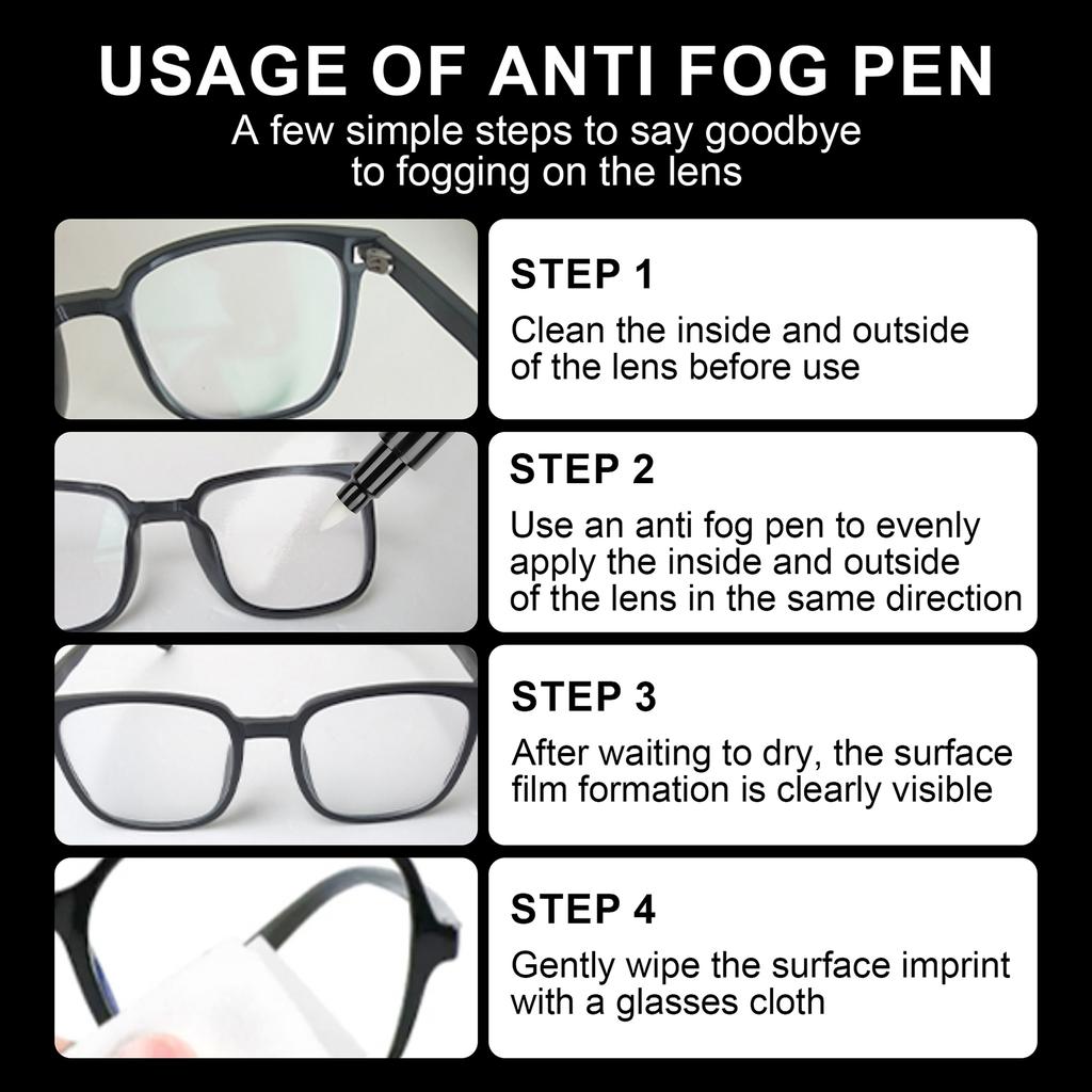 Anti Fog Pen Eyeglass Anti Fog Brush Pen for Glasses Automobile Rearview Mirror Clear Vision in All Weather Condition