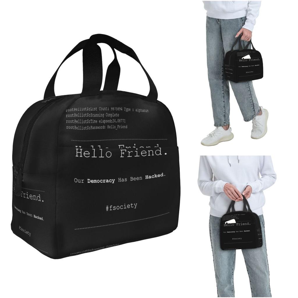 Mr Robot Hello Friend Fsociety Insulated Lunch Bag for Women Kids Leakproof Food Boxes Thermal Lunch Box Tote