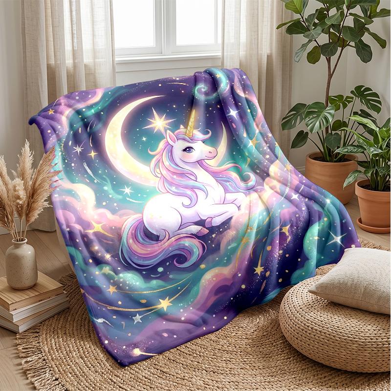 Magical Unicorn and Angel Theme Blanket Lightweight Warm Flannel Blanket Decorative Throw Blanket for Home Decoration