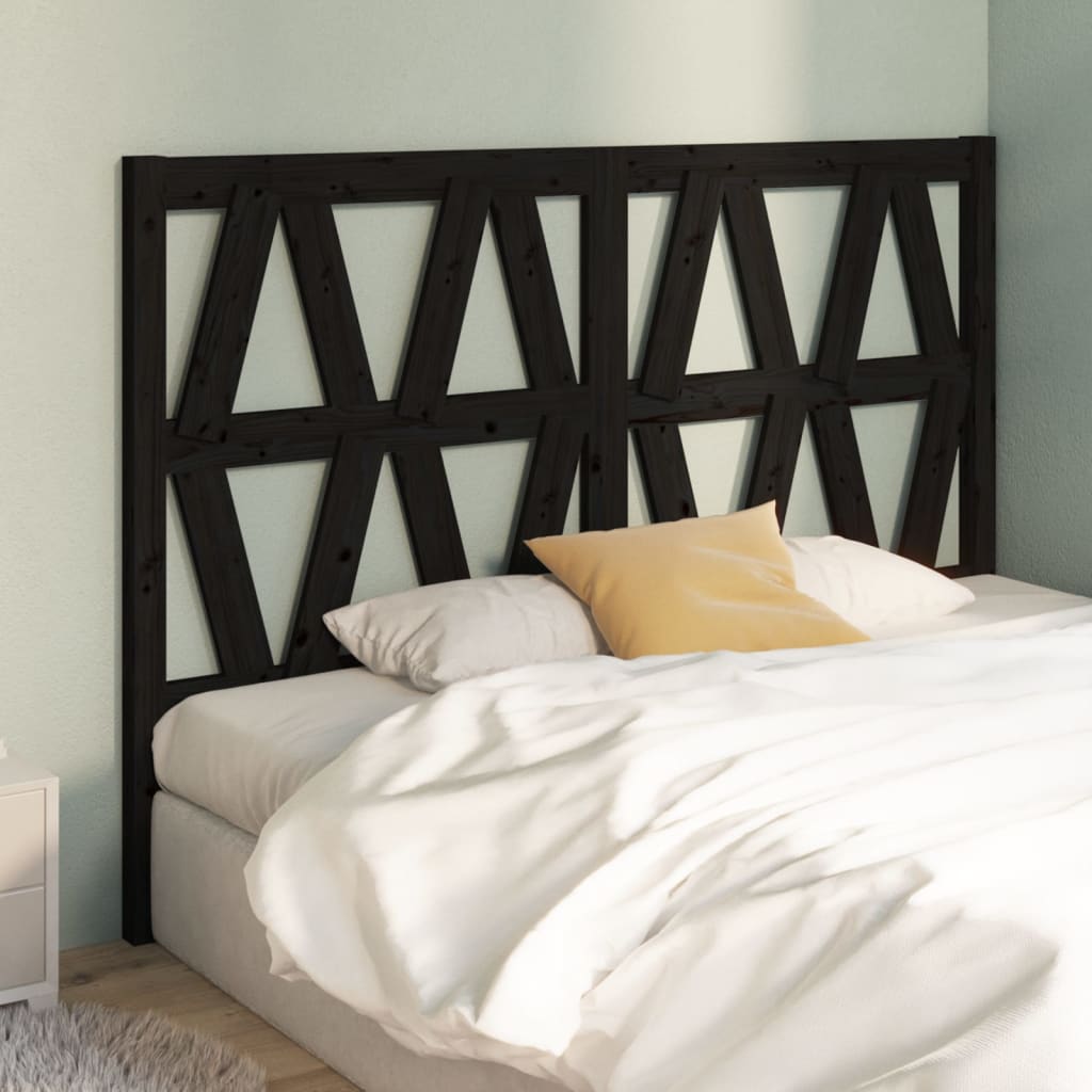 Headboard In Black 126 X 4 X 100 Cm Solid Pine Wood