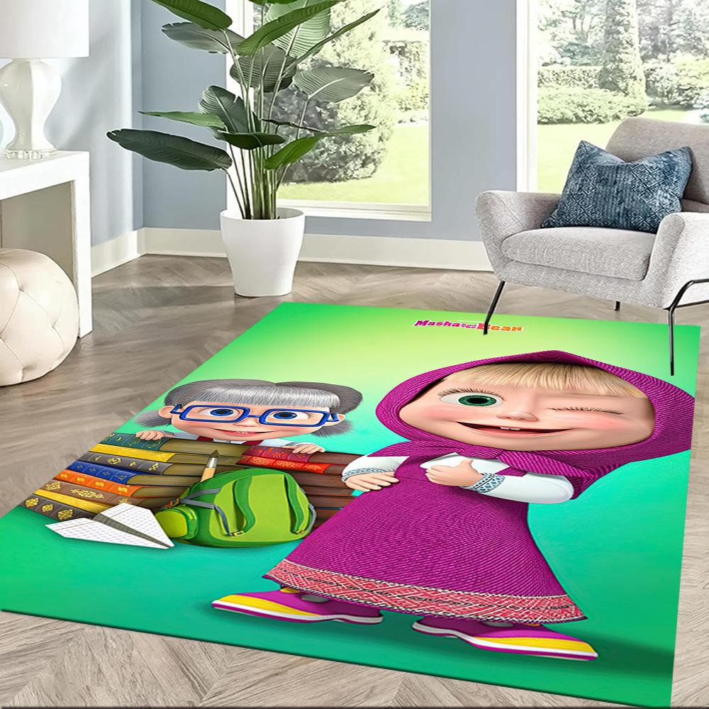 Masha Bear Floor Rug Office Rug Suitable for Outdoor Living Rooms Playrooms Balcony Anti-slip Rug Anime Office Decor