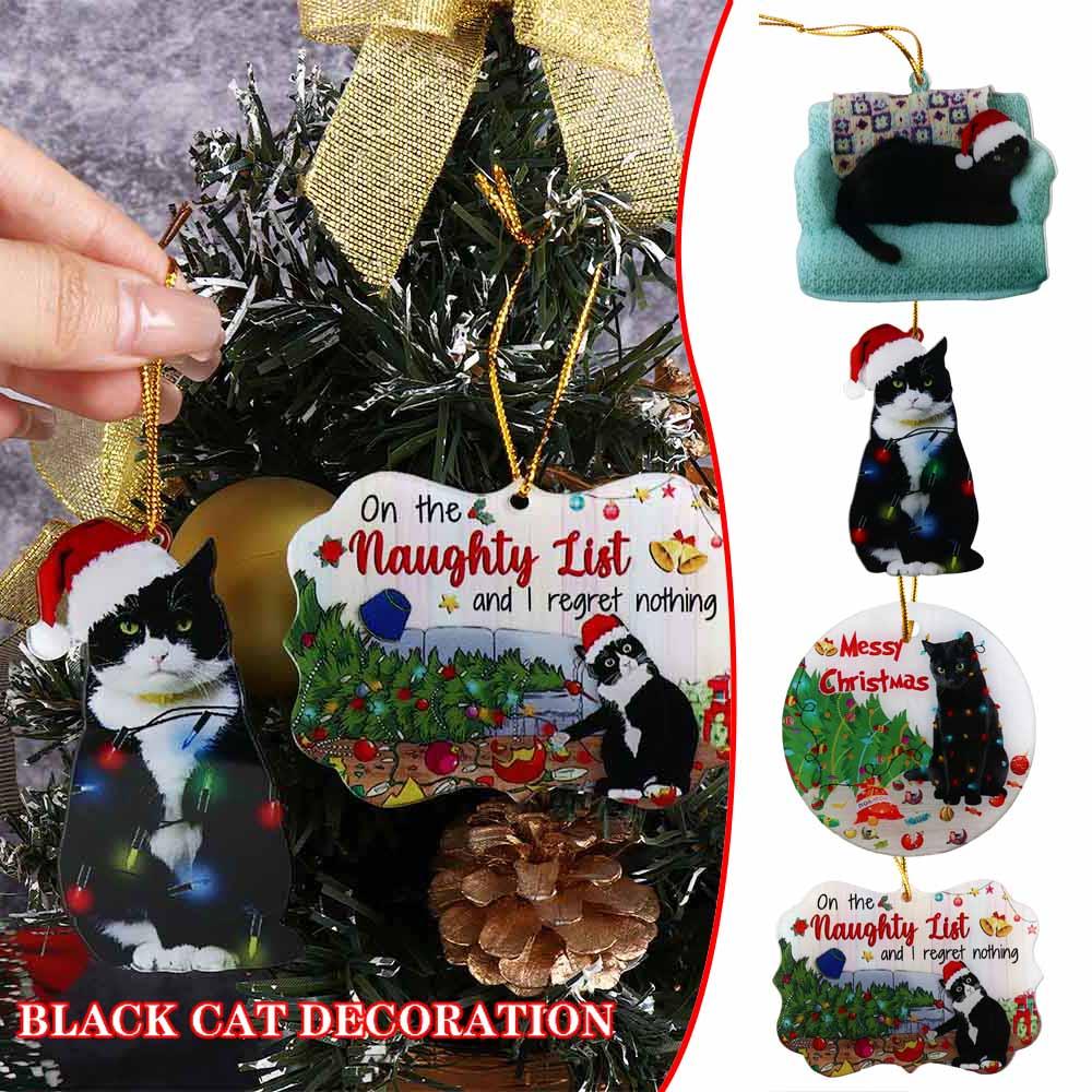 Acrylic Craft Black Cat Ornament Cat Shape Xmas Tree Pendant Christmas Black Cat Pendant  Windows