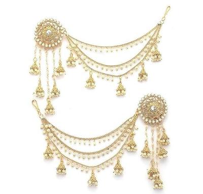 Kreative Traditionelle Indische Mode Vergoldete Mehrschichtige Perlen Ohrkette mit Jhumka/Jhumki Ohrring Schmuck für Damen & Mädchen