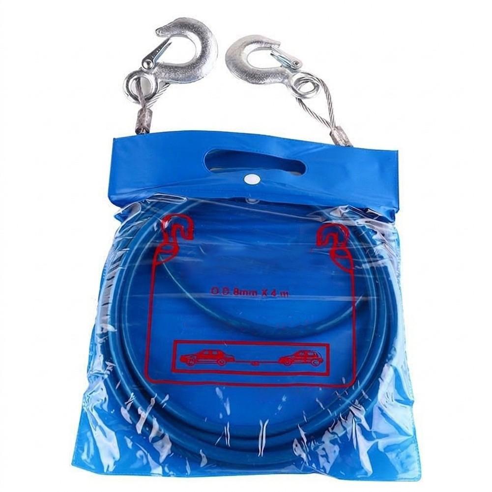 1pc Heavy Duty 16 Ft Tow Cable Set With Hooks Car Trailer Steel Wire Rope Heavy-duty Tow For Roadside Assistance Recovery