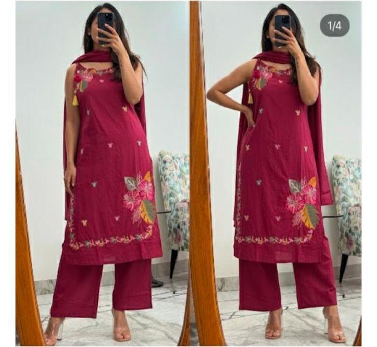 Women Designer Embroidered Sleeveless Kurta Pant Dupatta Set Indian Party Wear Top Tunic