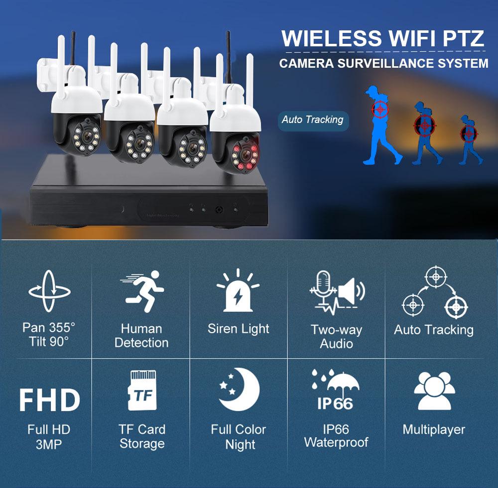 3MP PTZ Wireless Surveillance Kit: 360° Full-Color Night Vision & Two-Way Audio
