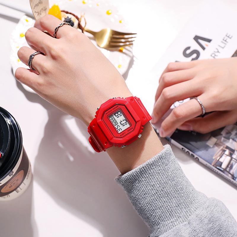 C08 Boys and Girls Student Electronic Watch Macaron Color Men's and Women's Sport Alarm Clock Waterproof Square Watches