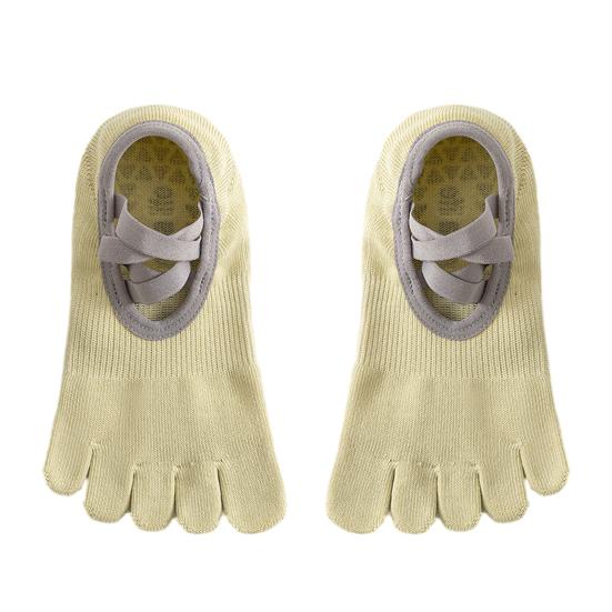 

1 Pair Yoga 5-Toe Socks with Non-slip Gripper Breathable Mid-calf Socks Summer Women Ballet Dance Pilates Cotton Toe Crew Socks зелений