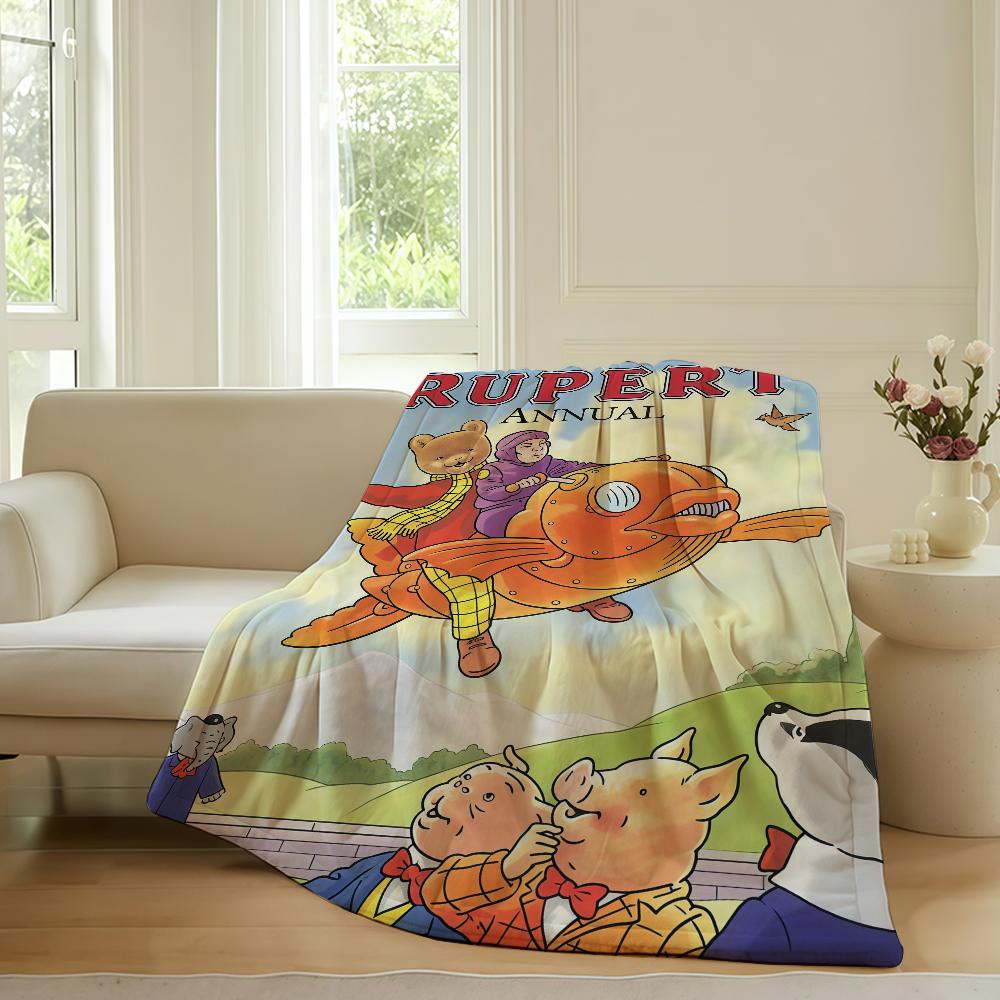 Cartoon Cute R Rupert B Bear Blanket For Sofa Office Bed Plane Travel Sleep Read Relax Camping Soft And Warm
