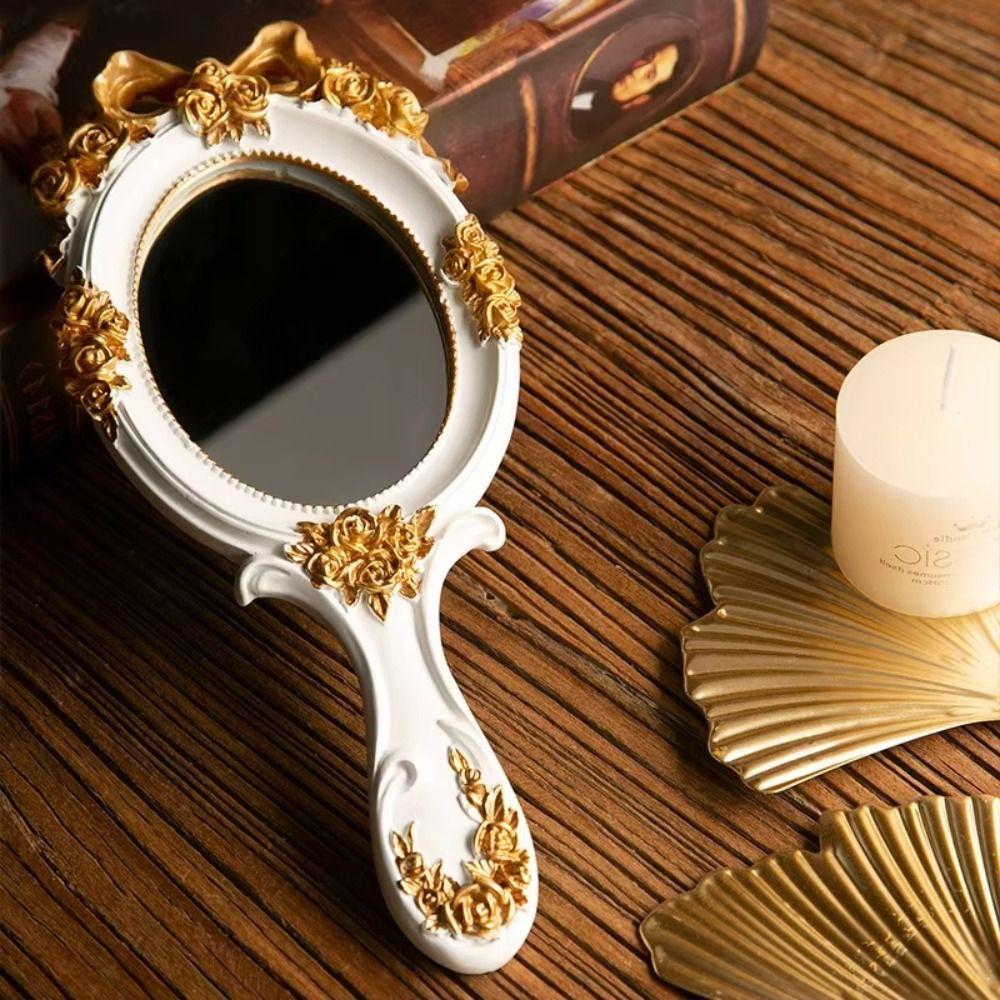 Embossed Rose Cosmetic Mirror Single-Sided Vintage Mirror Portable Handheld Mirrors Women Girls