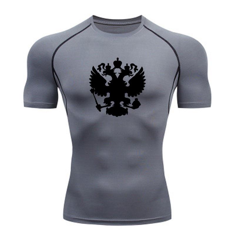 Men's Compression Workout Sports T-Shirt, Double Headed Eagl