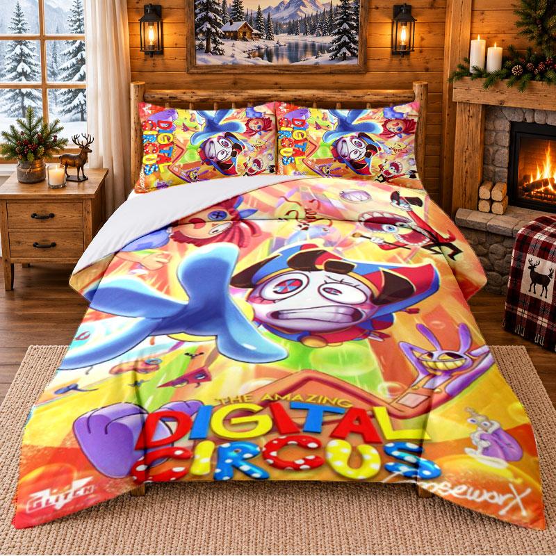 The Amazing Digital Circus Pattern Bedding 3Pcs Set Bed Sheet And Pillowcases For Indoor Bedroom