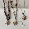 Cute Vibrant Spotted Natural Stone Beads Wooden Lovely Horse Pendant Necklaces For Women Adjustable Snake Chain Choker