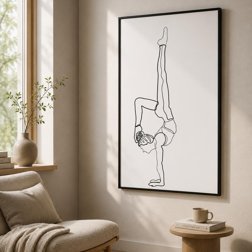 Black White Line Wall Art, Modern Woman Yoga Canvas Painting, Nordic Minimalist Poster Print for Living Room Bedroom Wall Decor