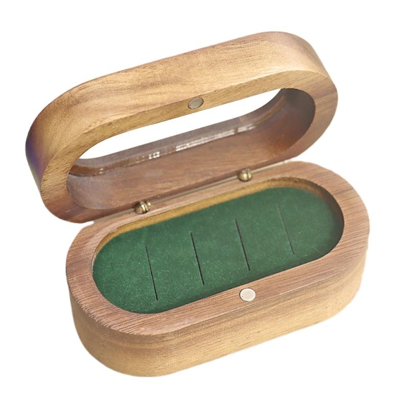 Practical Jewelry Case With 4 Compartments Delicate Black Walnut Jewelry Rings Box Portable Jewelry Container