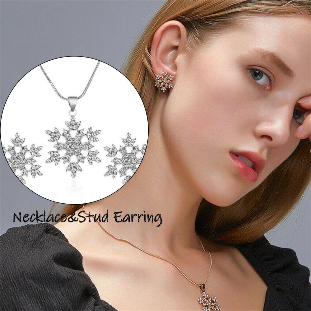 

Женская свадьба Элегантный подарок Вечеринка с серьгами-гвоздиками Набор украшений Снежинка Кулон Ожерелье