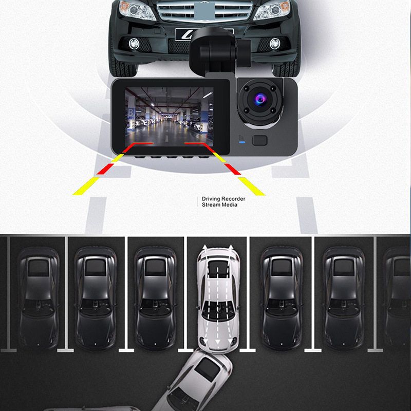 New 3-Lens Dashcam That Simultaneously Records In Front, Inside, and Behind the Car, with Multi-Language Support and Wifi