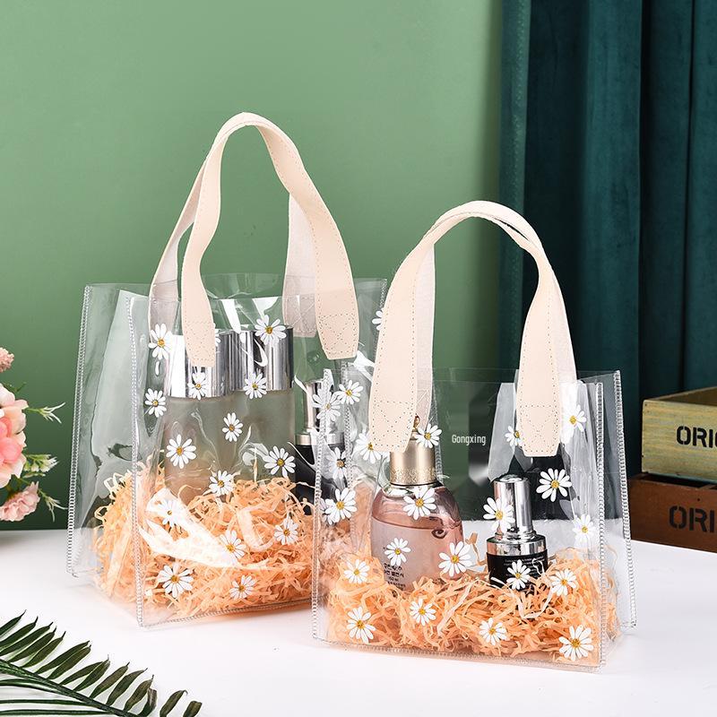 

Clear PVC Daisy Tote Bag - Small Wedding, Shopping, Candy & Gift Bag for Birthday or Dragon Boat Festival Souvenirs 20x18x10 cm