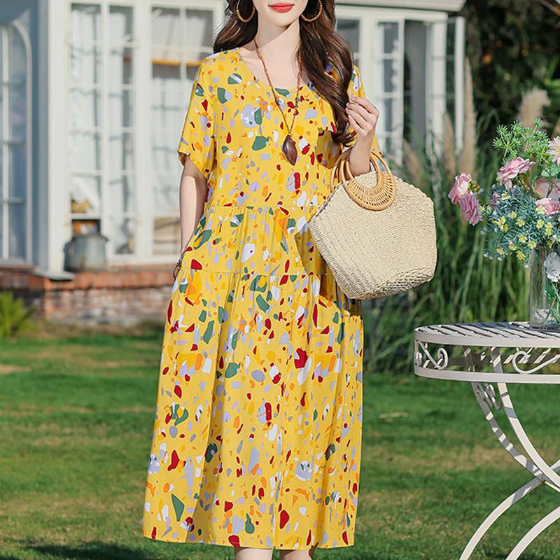 Eleganti abiti da donna estivi larghi a maniche corte taglie forti casual lunghi abiti per le donne abbigliamento vintage
