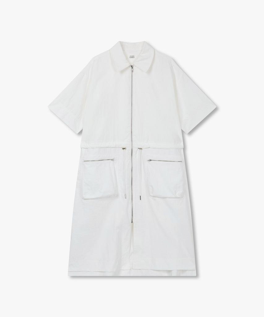 STUDIO TOMBOY Waist String Zip-Up Collared Short Sleeve Dress_White 91F6241785
