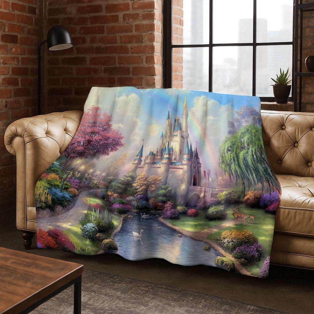 Enchanted Fairytale Princess Castle Gothic Castle Cartoon Flannel Blanket,Cozy Soft Throw Blanket for Home Bedroom Bed Sofa Kids