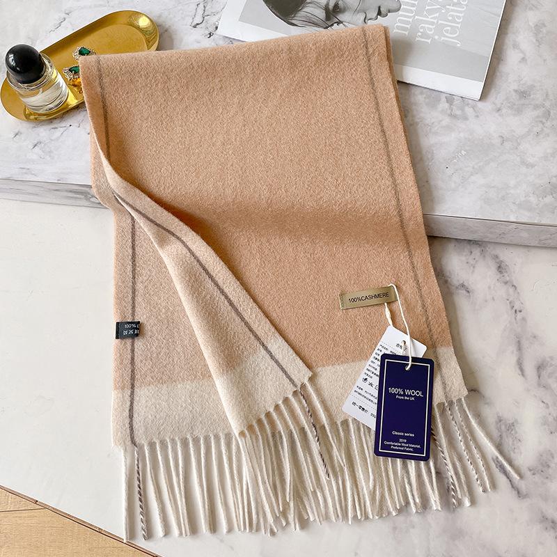 Pure cashmere scarf women's winter high-end sense versatile contrasting colors double-sided warm couple narrow scarf