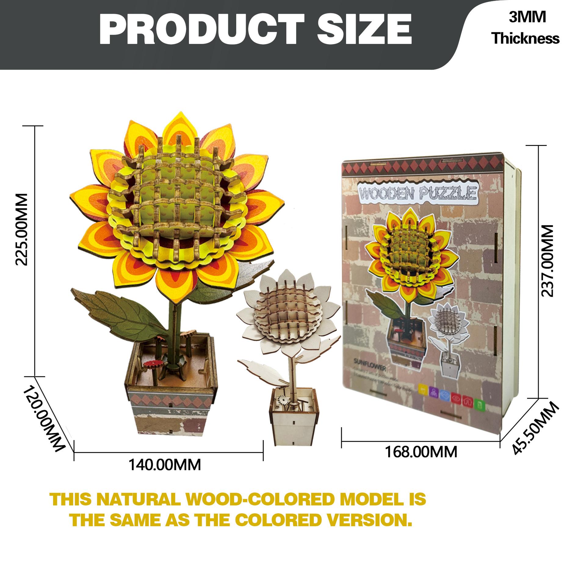 Wacocetoy Cross-Border Sunflower Puzzle 3D Wooden Diy Coloring Toy 2-In-1 Set Handmade Puzzle