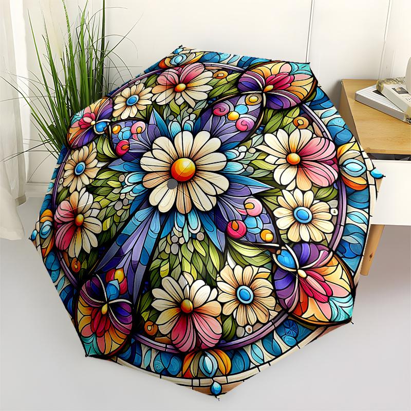 Stained Glass Floral Butterfly Panel - Vibrant Artwork for Home Decor Umbrella, Christmas Gift Y111