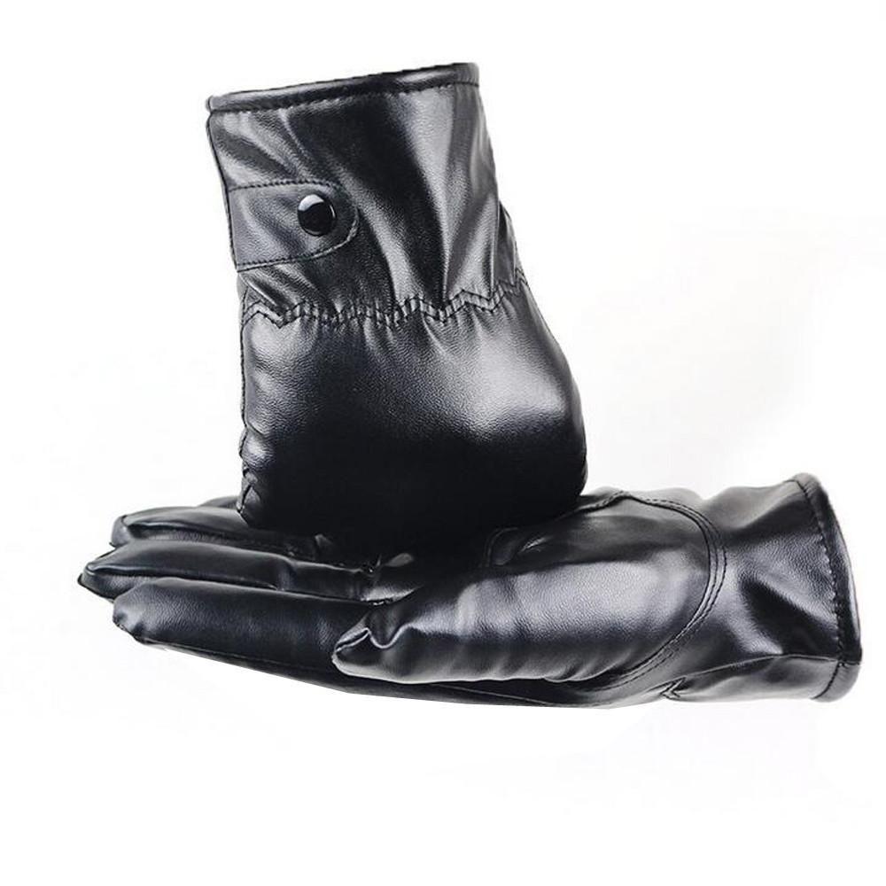 Winter Leather Thermal Warm Windproof Gloves Black Gloves Anti Slip Mittens Touchscreen