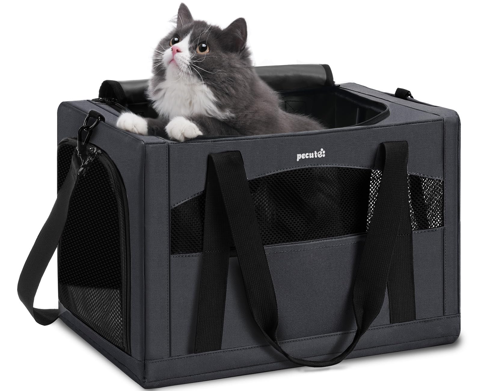 

Pecute Сумка-переноска для домашних кошек через плечо для маленьких и маленьких складная Идеально подходит для больницы, катастрофы и темно-серая переноска, сумка, сумочка, кошки, кролики, собаки,