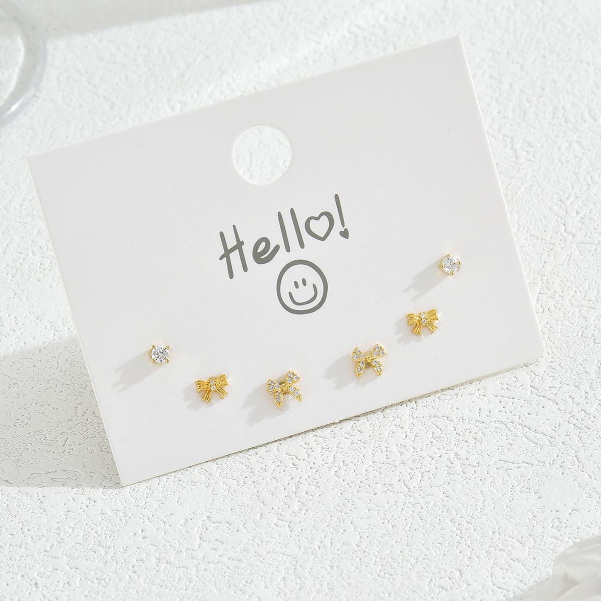 

Милые пасторальные женские серьги-гвоздики, комплект из универсальных серег с бантом и цирконием, серьги премиум-класса