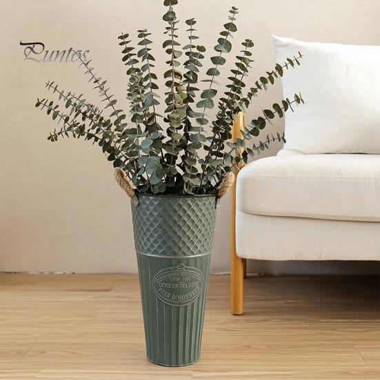 Retro Style Metal Flower Pot Vintage Buckets, Rustic Vases with Handles, Floral Containers, Wide Balcony Arrangement Holder Mouth Plant Display