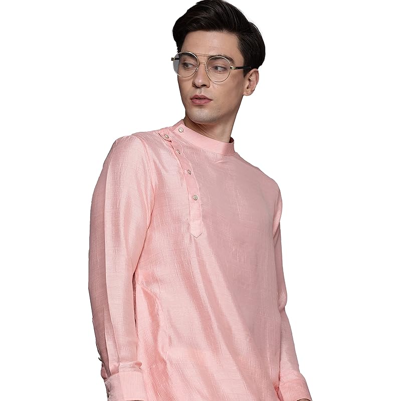 Manyavar Kurta Set for Men, Full Sleeves Mandarin Collar Ethnic Kurta Set Art Silk (Gajaree, 2XL) 2XL