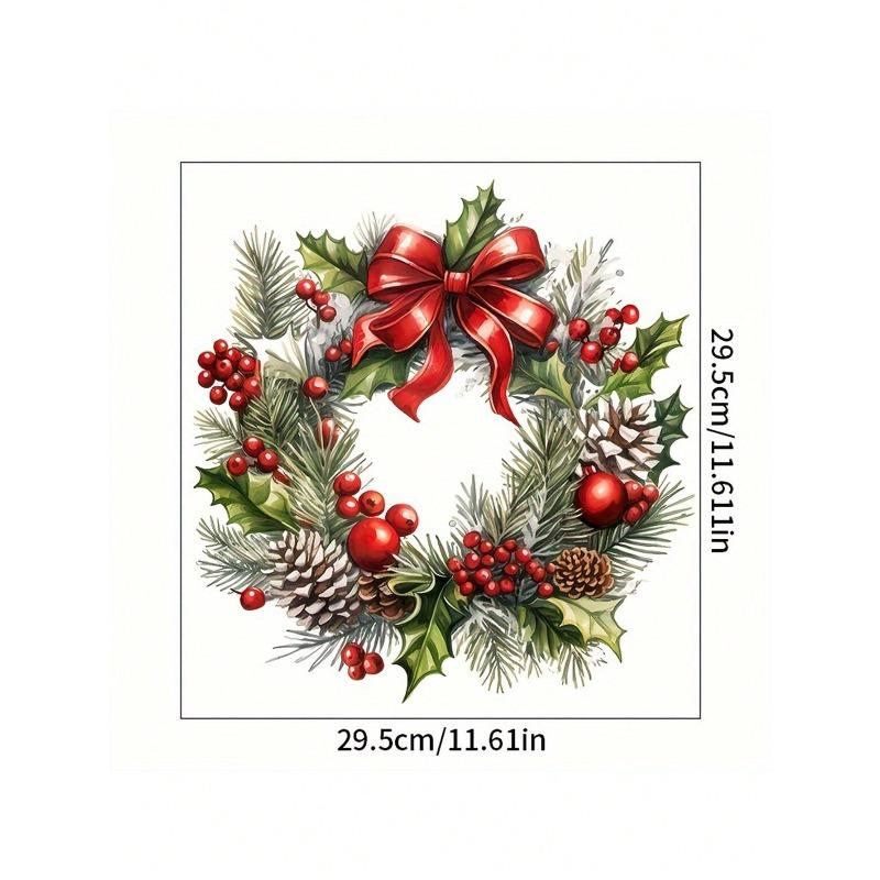 Christmas Festive Toilet Lid Decal With Pine Garland Berries And Baubles Christmas Series Toilet Stickers PVC Self-Adhesive Christmas Wreath Stic