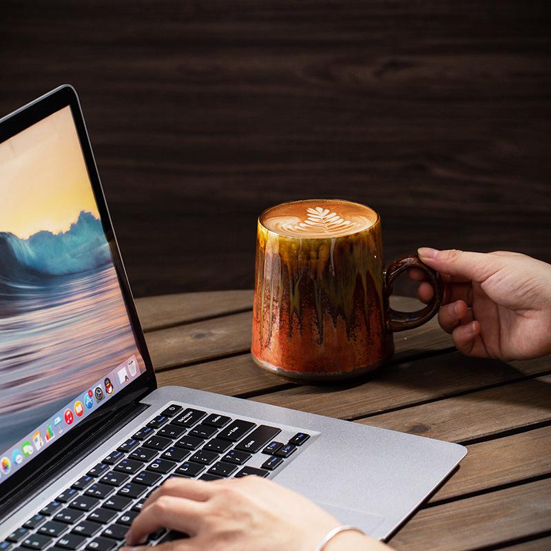 Retro Ceramic Coffee Mug - Large Capacity Coarse Pottery Water and Beer Cup, Light Luxury Design for Home or Office Use