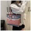 Korean Style Plaid Denim Shoulder Bag Sweet Bow Knot Crossbody Tote for Women CLE
