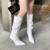 Summer 2025 New High-heeled Snake Pattern Pleated Stacking Boots Pointed Thin High-heeled Boots High Boots But Knee Boots