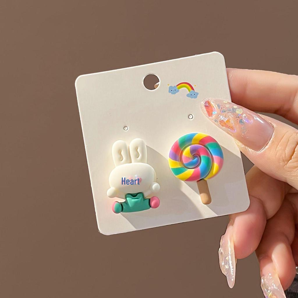 Japanese Kawaii Pastel Rabbit Bear & Strawberry Fruit Earrings with Silver Posts