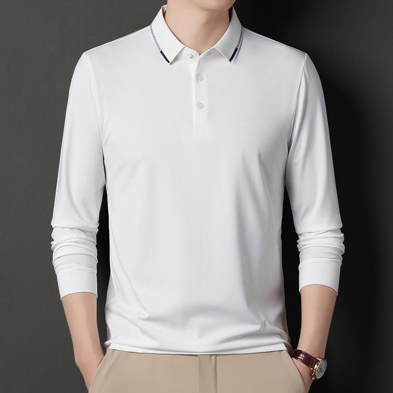 Men'S Long Sleeve Lapel Polo Shirt Casual Solid Color Bottom T-Shirt Business Top