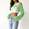 Women's Sunscreen Hollow Long Sleeve Backless Bikini Beach Dress Knit Sweater Cover-Up
