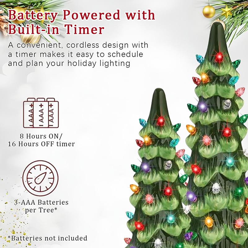 Retro Hand-Painted Tabletop Christmas Trees With Timer, Christmas Trees That Light Up, Table Top Christmass Tree With Lights