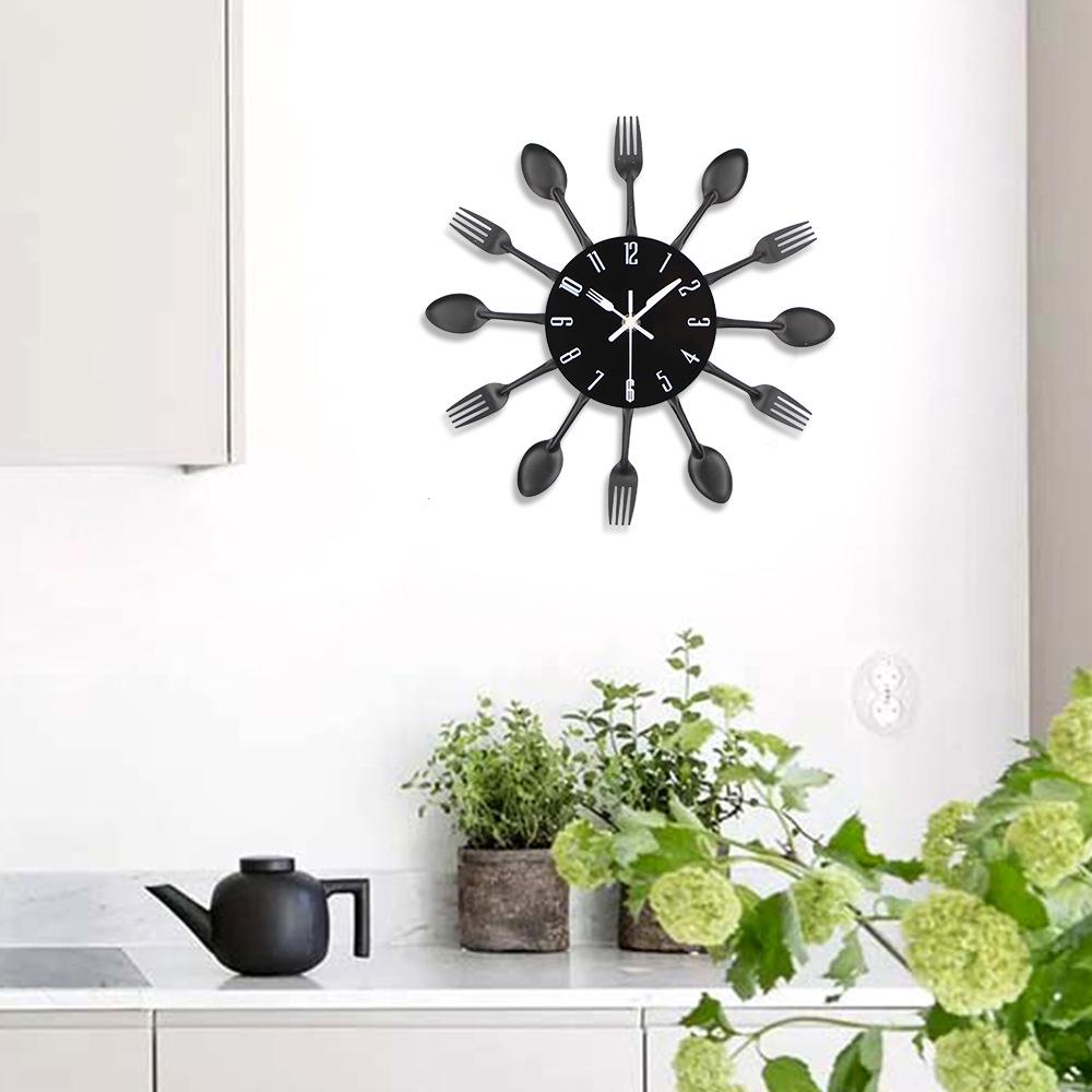 Creative Metal Cutlery Wall Clock - Silent Quartz for Living Room or Kitchen Art Decor