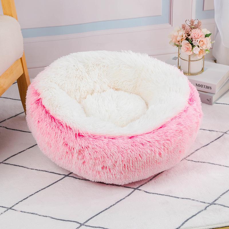 New Plush Round Simple Contrasting Color Splicing Pet Bed Four Seasons Universal Deep Sleep Cat Bed Dog Bed